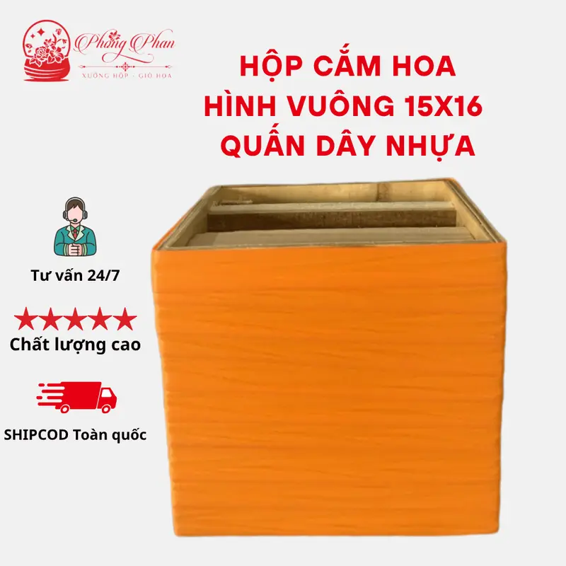 Hộp Gỗ Cắm Hoa-đựnġ Đồ-Trang Trí, Hình Vuông Quấn Dây Nhiều Màu Sắc( ĐI TỪ 2 CÁI) 0