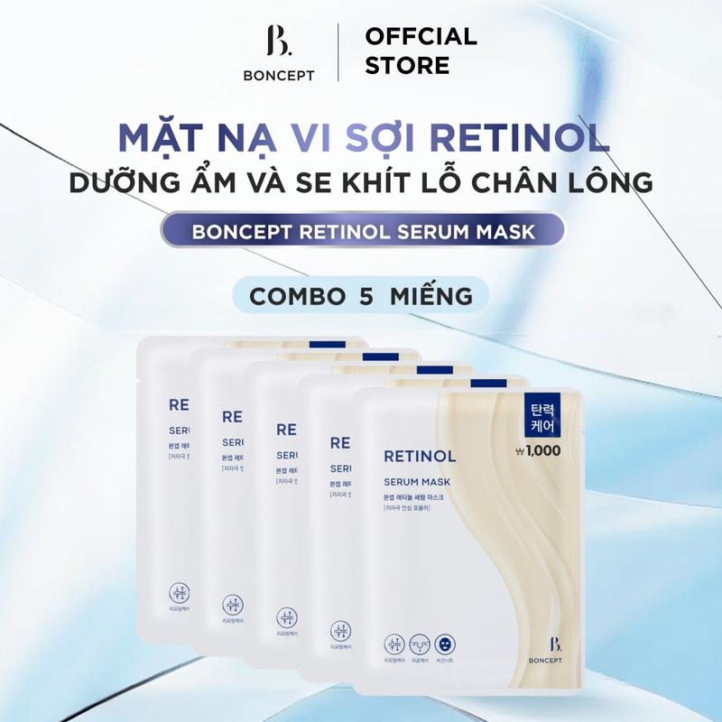 Combo 5 Mặt Nạ Vi Sợi Retinol Dưỡng Ẩm Và Se Khít Lỗ Chân Lông BONCEPT RETINOL Serum Mask - 23g Miếng