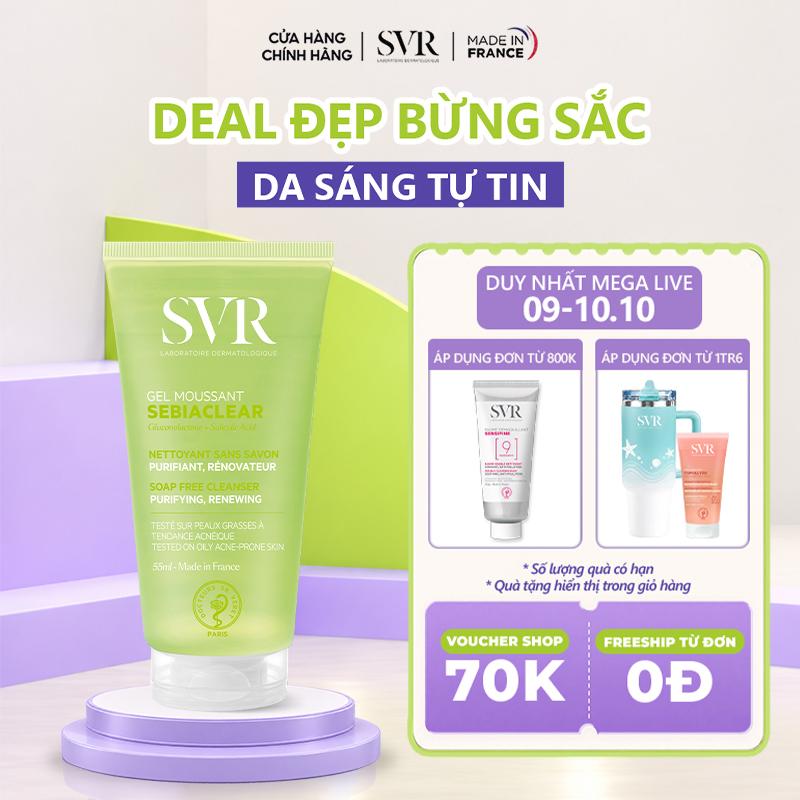 [Size nhỏ 55ml] Gel rửa mặt không có xà phòng và làm sạch SVR SEBIACLEAR GEL MOUSSANT 55ml