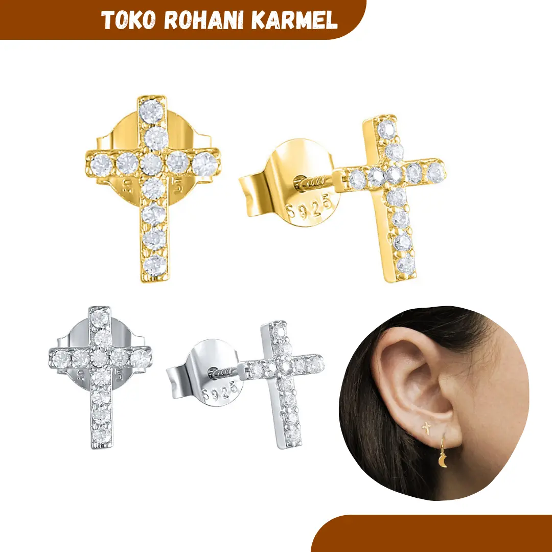 ANTING TITANIUM DIAMOND / ANTING TITANIUM ANTI KARAT ANTI LUNTUR / ANTING SALIB WANITA / ANTING EMAS / ANTING SILVER / ANTING TUSUK