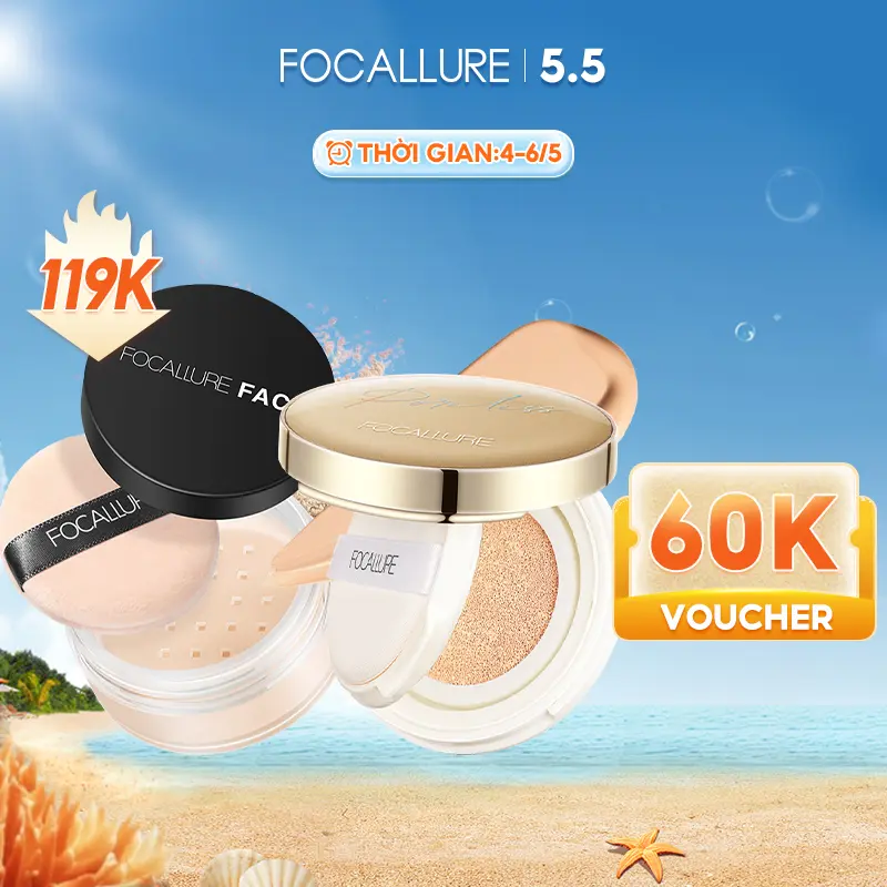 【 Voucher 50K 】FOCALLURE Combo 2 Món Cushion Phấn Nước Hỗ Trợ Che Khuyết Điểm + Phấn Phủ Dạng Bột Hỗ Trợ Kiềm Dầu Phù Hợp Trang Điểm Hằng Ngày Cho Mọi Loại Da