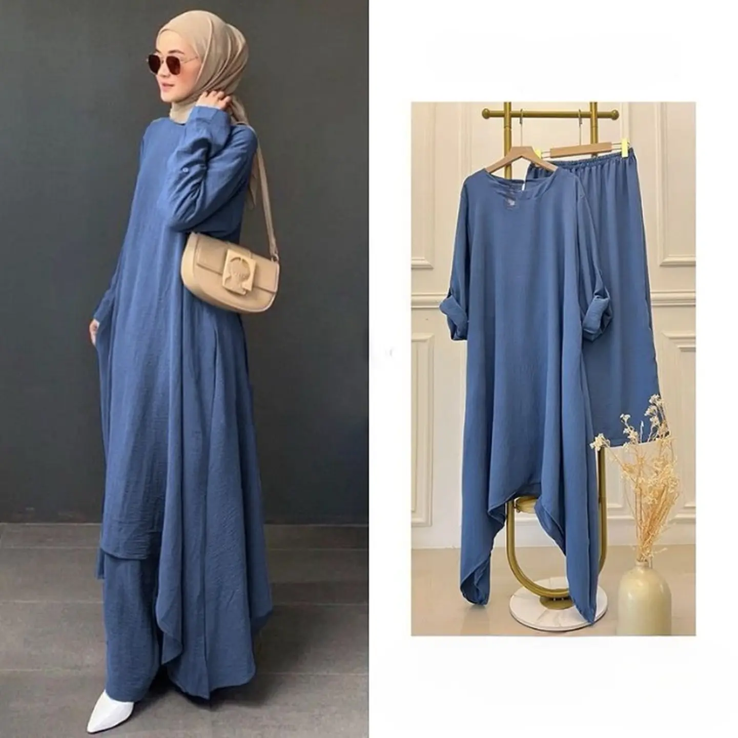 Savanah Set Atasan Model Tunik Celana Kulot Bahan Crinkle Airflow Model Setelan Wanita Kekinian