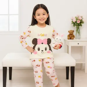 We3 Setelan Baju Tidur Harian Kaos Anak Perempuan Usia 4-10 Tahun