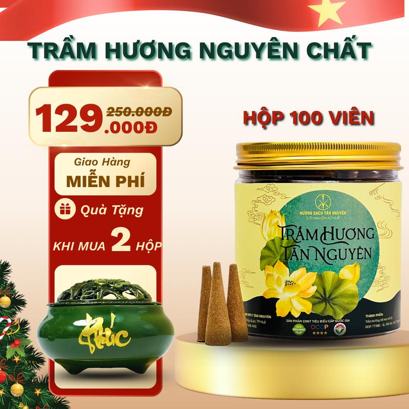 Hương Sạch Tân Nguyên - Trầm Hương Tân Nguyên Hộp 100 Viên Nụ Trầm Thiên Nhiên Hương Thơm Dịu Nhẹ An Toàn Cho Sức Khỏe Thích Hợp Xông Nhà Hàng Ngày Quà Tặng Lư Xông Hấp Dẫn Giá Tiết Kiệm