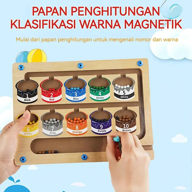 Mainan Edukasi - Color Classification Maze - Labirin Klasifikasi Warna dan Hitung Magnetik - Papan Magnetik Mainan Edukasi Kayu Anak Hadiah 7
