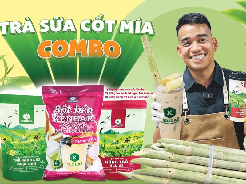 COMBO Trà Sữa Cốt Mía KENBAR 1 Bột Béo Cao Cấp 1KG + 1 Trà Xanh Lài Ngọc Lan 200G + 1 Hồng Trà Ngũ Vị 200G