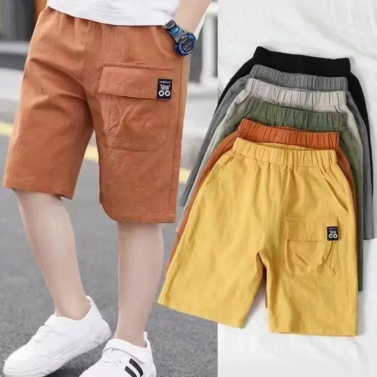 Boys' shorts summer thin children's Korean style five-pocket cotton and linen work pants for elementary school students and middle school students fashionable and stylish