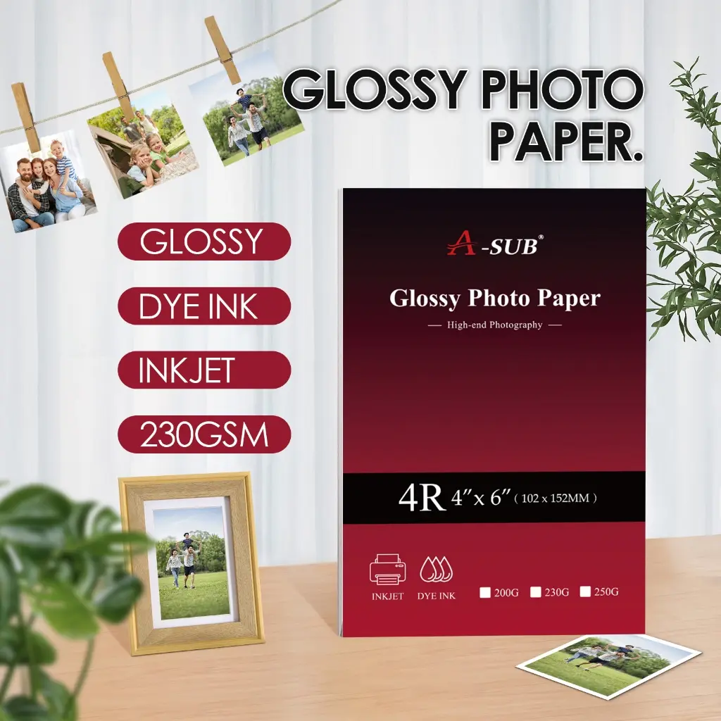 【4R Glossy】 A-SUB 4R Glossy Photo Paper 200gsm/230gsm Photograph Printing for Inkjet Printers 100sheets