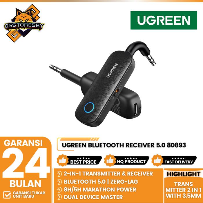 Gambar UGREEN BLUETOOTH RECEIVER 5.0 TRANSMITTER 2 IN 1 WITH 3.5MM 80893 dari GGSTORESBY Kota Surabaya Tokopedia