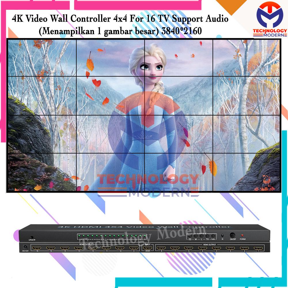 4K HDMI Videowall Controller 4x4 Untuk 16 Screen (Menampilkan 1 Gambar Besar) Support Rotate 180º Untuk Setiap Screen