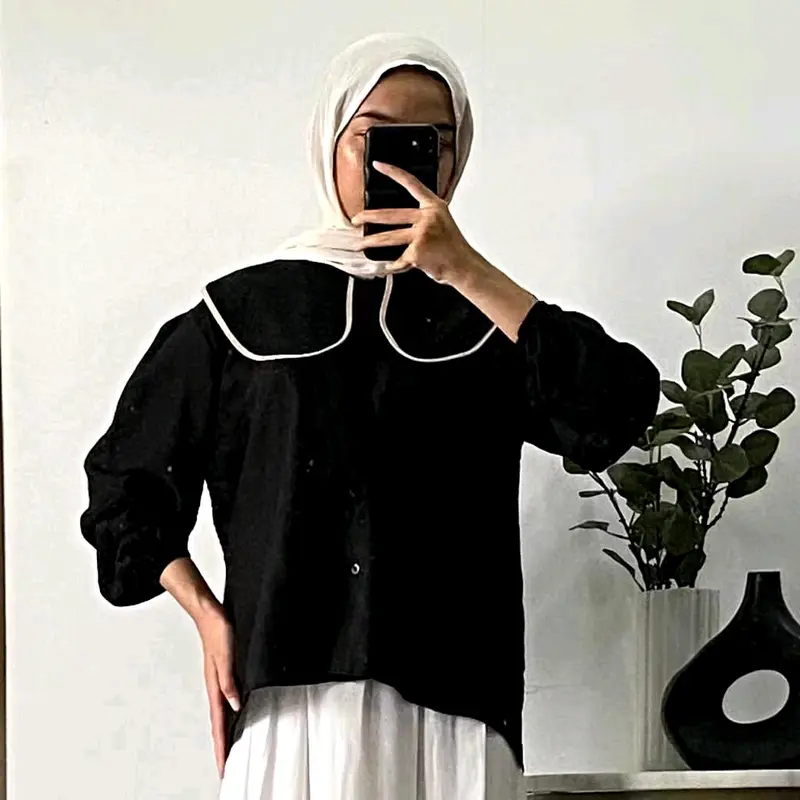 Genie Blouse Wanita Layer List Busui Friendly Polo Linen Premium 6