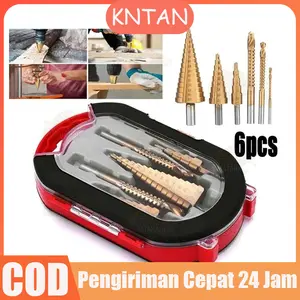 6PCS Set Mata Bor Pagoda Spiral HSS 4 12 20 32 mm Besi Kuningan Kayu Plastik Step Drill Down Payung Cone