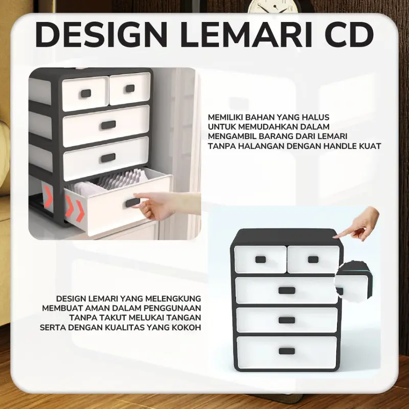 Greenland Lemari Storage Penyimpanan Serbaguna Pakaian Dalam Kaos Kaki Buku Mainan Kosmetik Storage Box Laci Susun Storage Cabinet Plastik HLB401 2