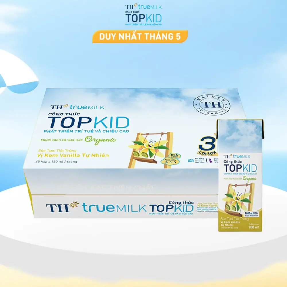 [Affiliate] Thùng 48 hộp sữa tươi tiệt trùng TOPKID kem vanilla tự nhiên TH True Milk 180ml (180ml x 48)