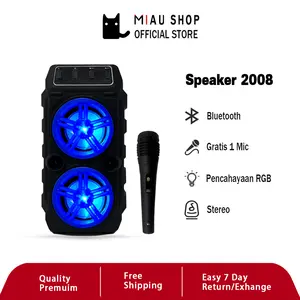 Speaker Bluetooth Karaoke 2x3.5Inc Wireless Speakers Lampu Warna Dan Mikrofon Gratis - Speaker 2008