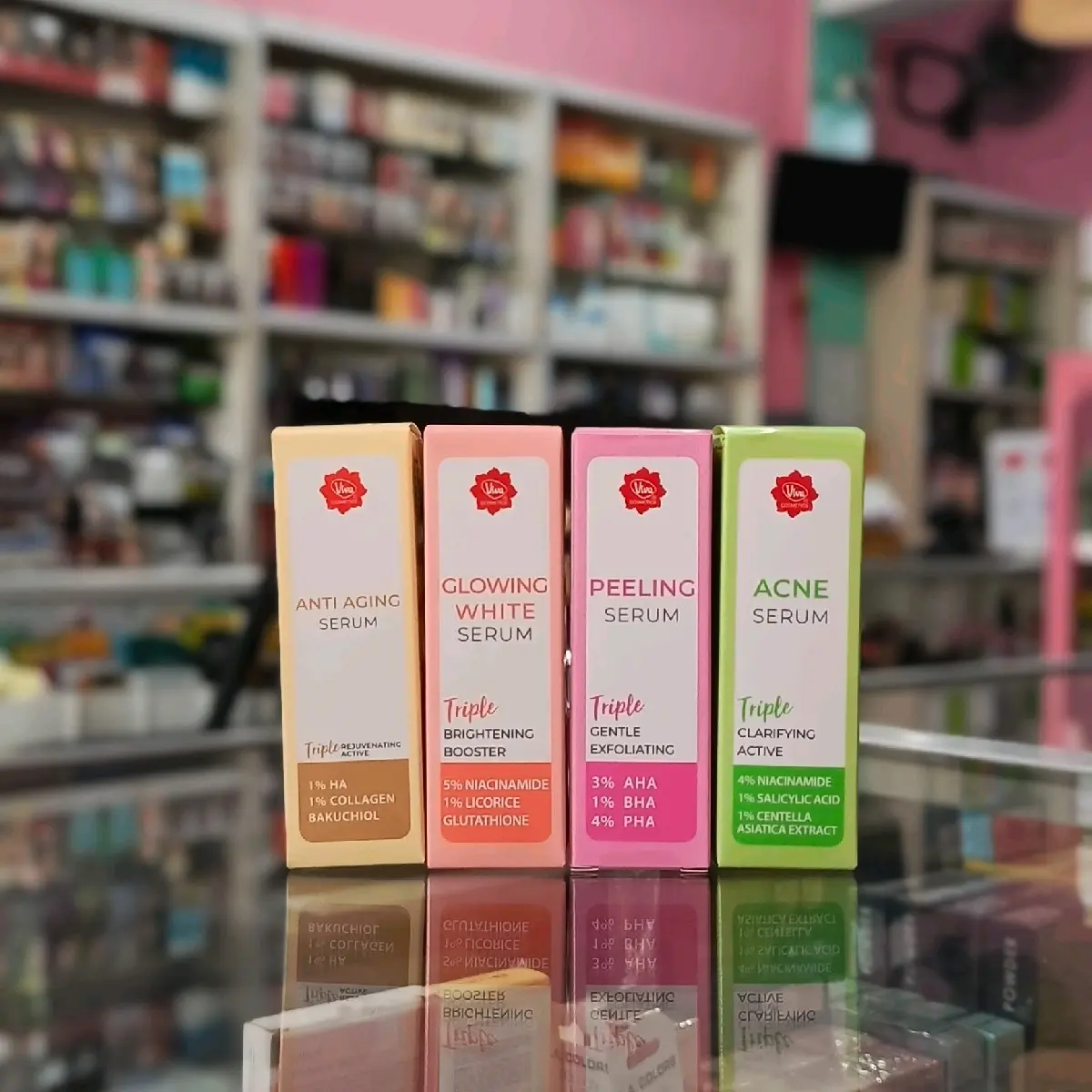 GLOWTENING SERUM VIVA . ANTI AGING VIVA. PEELING SERUM VIVA.  ACNE SERUM VIVA
