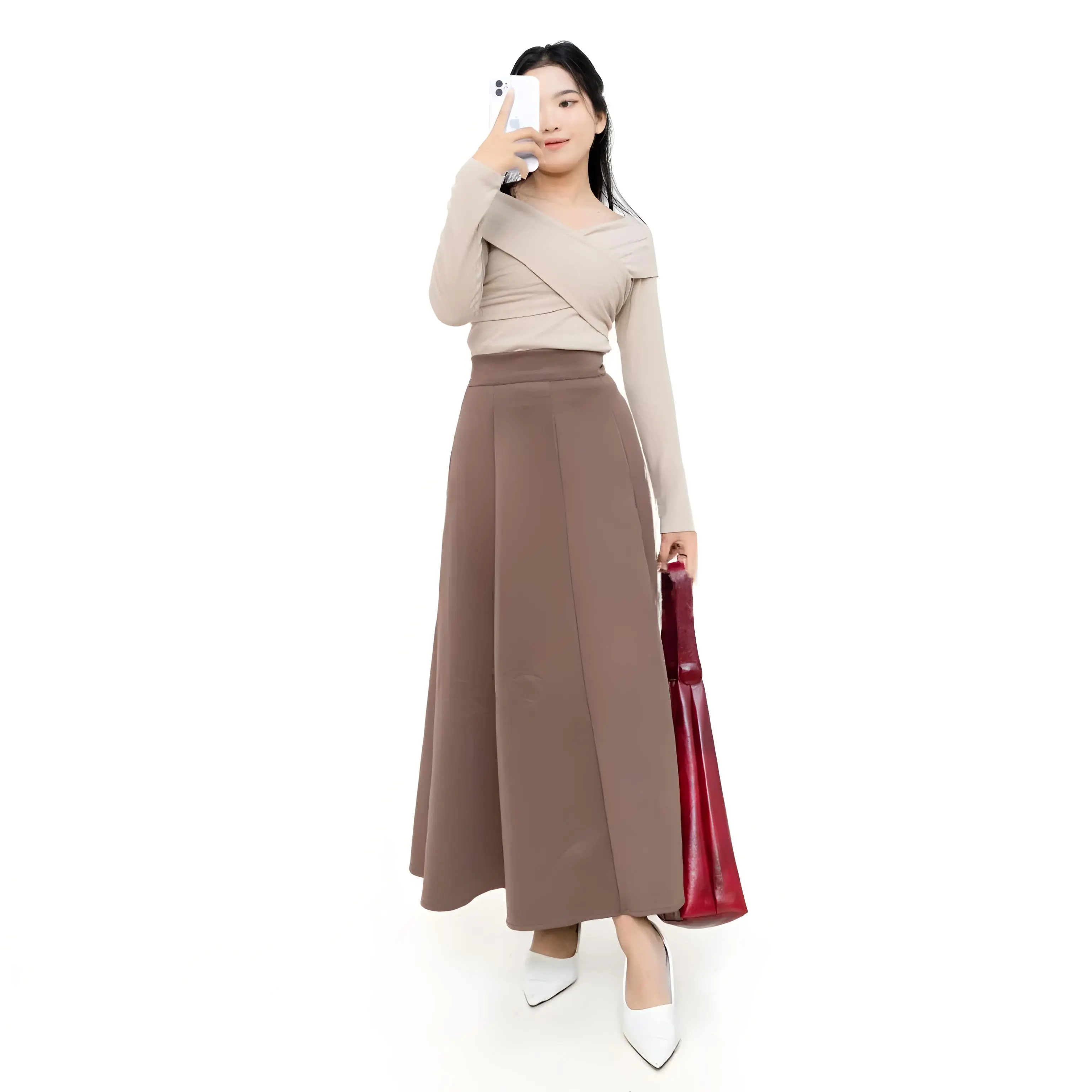 Rok Wanita Korean Loose Maxi Skirt Bahan Scuba Premium Anti Kusut Model Flare Panjang - Hitam Dewasa Casual. Muslim