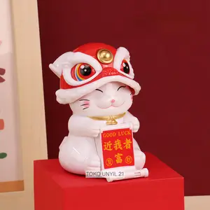 Pajangan Lucky Cat Good Luck Topi Barongsai untuk Dekorasi Rumah