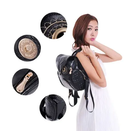 TAS RANSEL BACKPACK WANITA KULIT OWLIE TA067B5 BURUNG HANTU KULIAH SEKOLAH KERJA KOREA HITAM 4