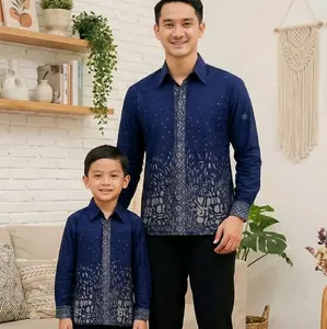Batik Pria Dewasa - Kemeja Batik Lengan panjang pendek motif Sutena navy - baju batik Sutena biru navy emerald Katun Lembut Nyaman Formal couple ayah dan anak