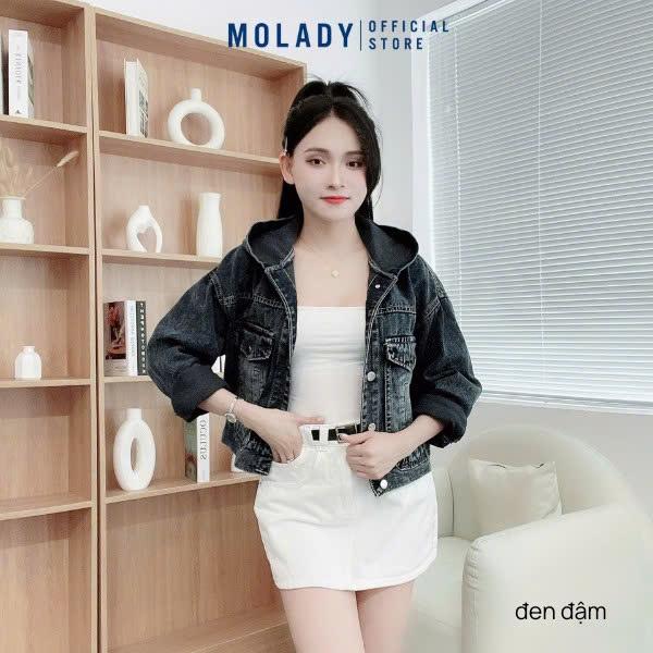 Áo Khoác Jean Nữ MOLADY K26 Thiết Kế Gấu Thêu Sau Có Nón Top Jacket Cotton