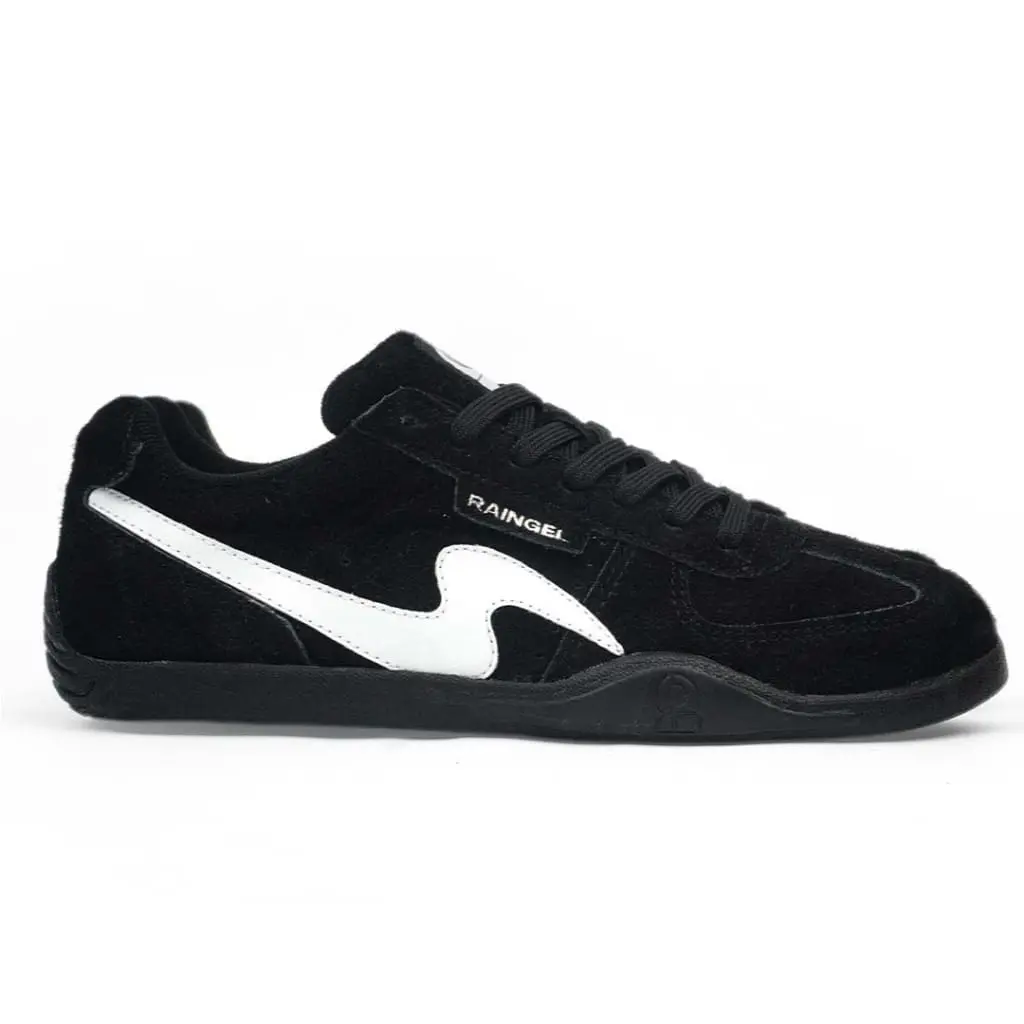 RAINGEL CONTEMPORA Sepatu Sneakers Kasual Pria Wanita Lokal Original Hitam Putih Full Suede Sole Black Rubber Insole Ortolet Made In Indonesia