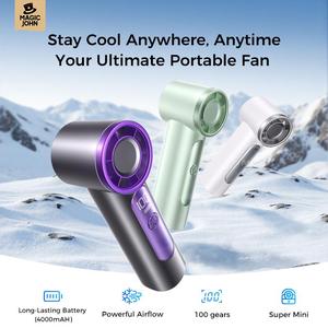 MAGIC JOHN Mini Handheld Fan with LED Display – Powerful Wind, USB Rechargeable, Stylish & Ultra-Portable Personal Fan for Travel, Office, Home
