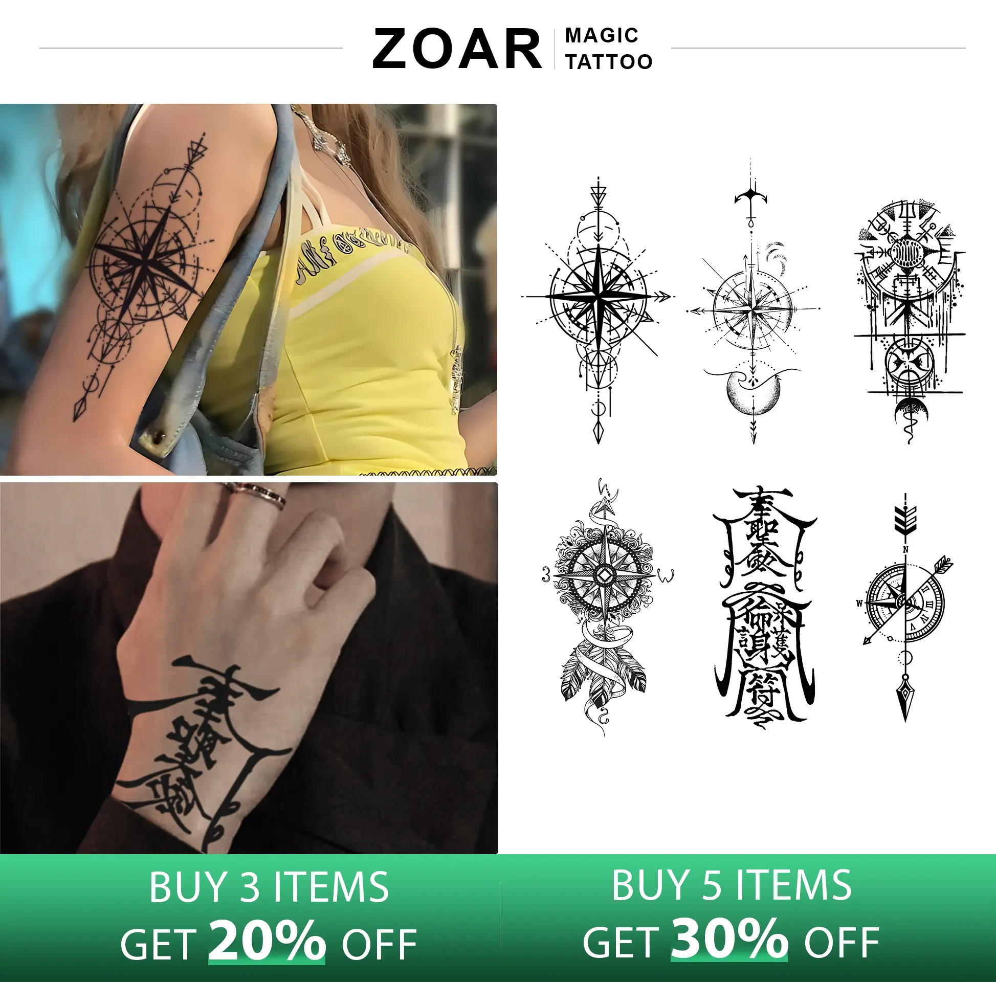 ZOAR-Y55 Stiker Tato Temporary Semi Permanen Tahan lama Tattoo menempel dekorasi seni untuk pria dan wanita