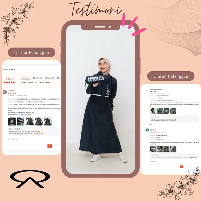 Coverain Jas Hujan Pria Wanita Gamis Full Seal Press Bahan PVC Karet Tebal Elastis Kuat Anti Rembes 7
