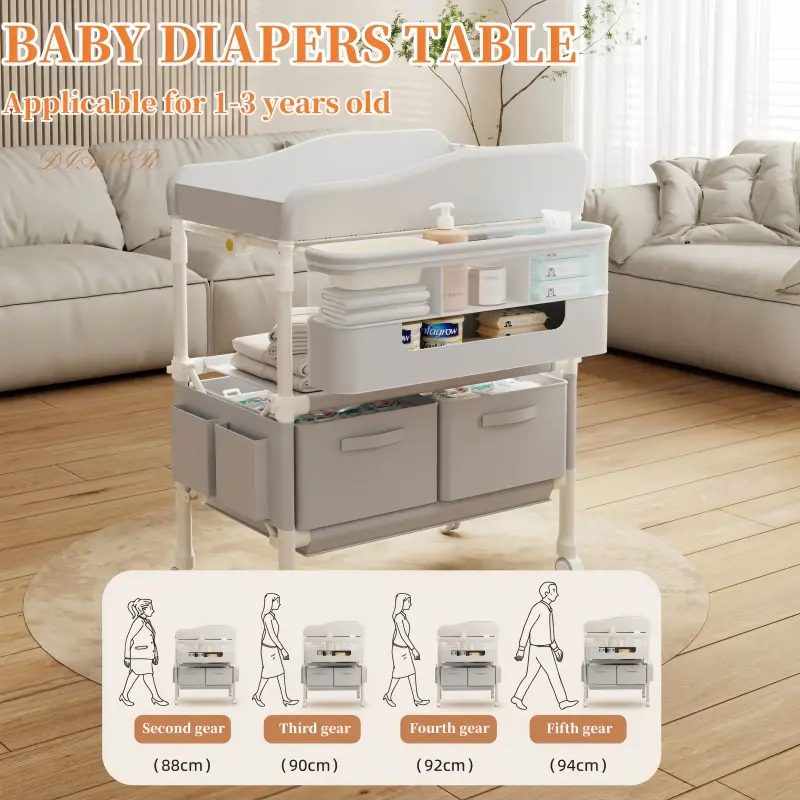 Adjustable Height Foldable Multi-functional Baby Diaper Changing Station Table