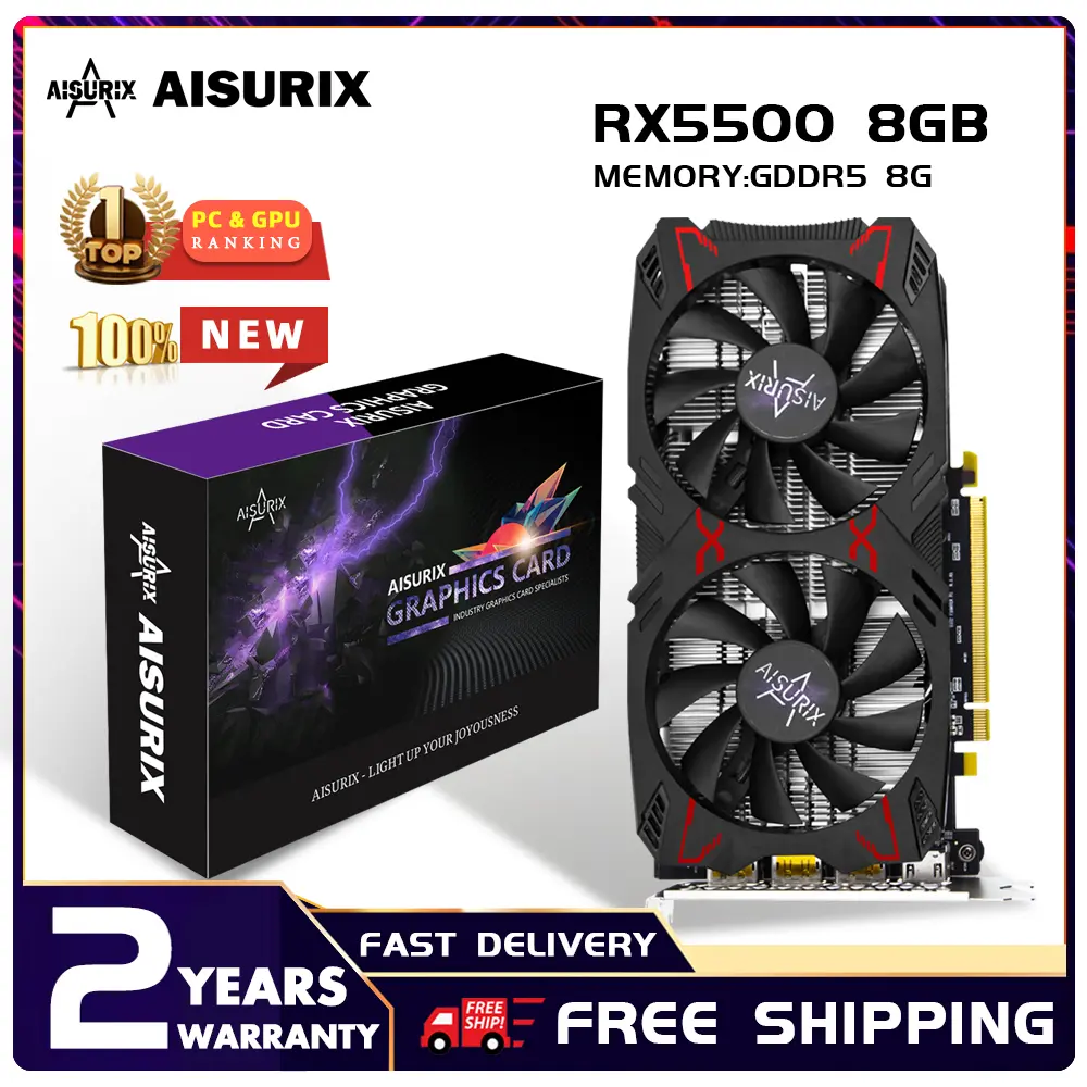 Card VGA AMD, AISURIX, VGA RX 5500 8GB GDDR6, 128-bit, HDMI 1408SP, Thích hợp cho PC chơi game, RADEON VGA, Hàng mới về