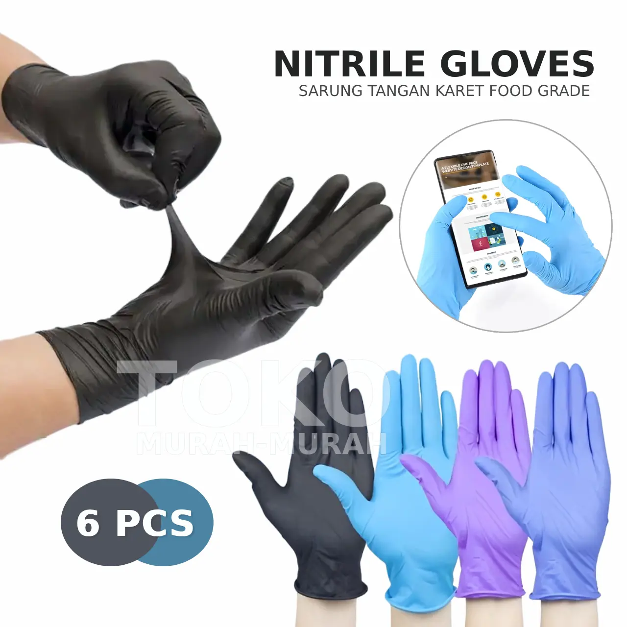 PAKET 6 PCS Sarung Tangan Nitrile Everglove Handscoon untuk Pembersihan - Cleaning
