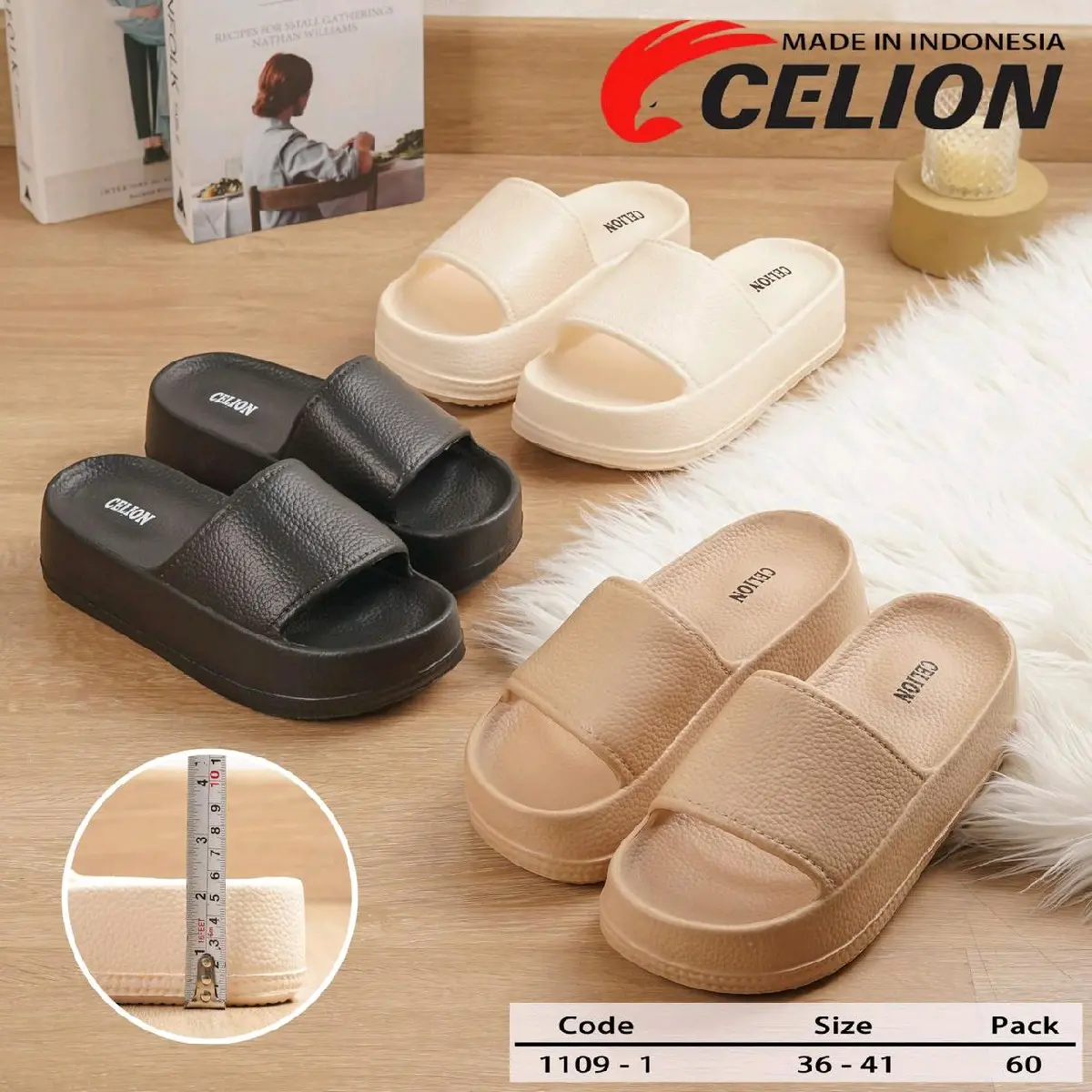 CELION Sandal Wanita slop Wedges Eva Rubber Terbaru Pilih Lokal 1109-1 Shoes Selop