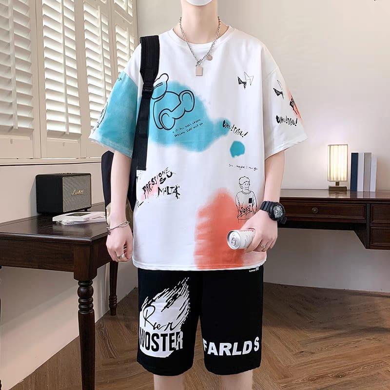 Setelan PRESSIONE SET Baju dan Celana Pendek Unisex Pria Wanita dengan Fit yang Nyaman dan Keren Kaos Motif Dewasa 2