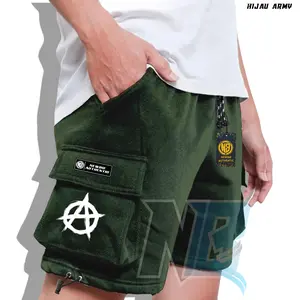 Celana Cargo Pendek Pria Wanita / Cargo Bahan Fleece Kargo Distro Santai Celana Cowok Cewek Termurah Clana Warna Hijau Army Sablon LOGO A Terbaru Dan Terlaris Size M L XL XXL