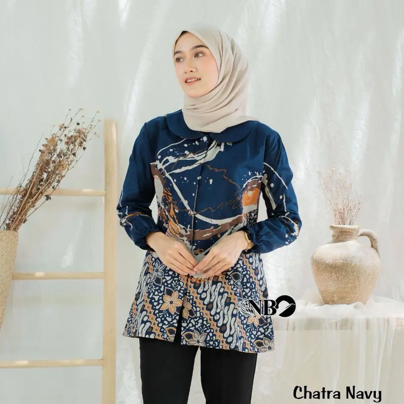 Baju Batik Wanita Atasan Blouse Bahan Katun Panjang - Cewek Kerja  Dewasa Nyaman 1