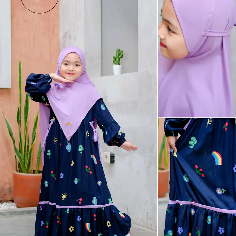 KALEA GAMIS ANAK SET JILBAB BAJU MUSLIM FREE HIJAB INSTAN USIA 23456789 tahun alzeta 5