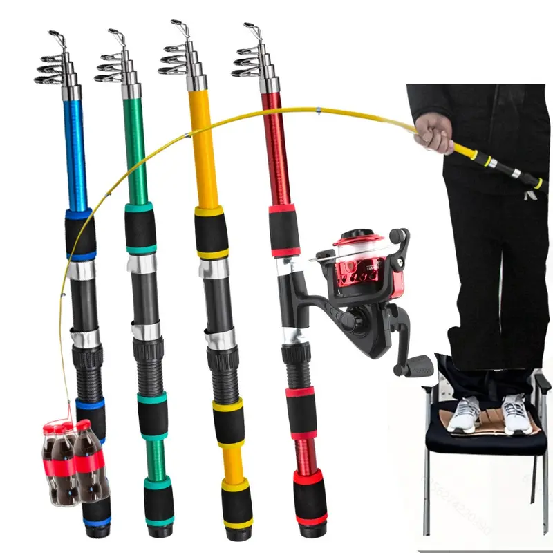 Joran Pancing Set 1.8M 6 Bagian Spinning Fishing Rod Reel Set Fiber Glass Telescopic untuk Air Tawar Anak-anak Fishing Pancingan Set Lengkap 1