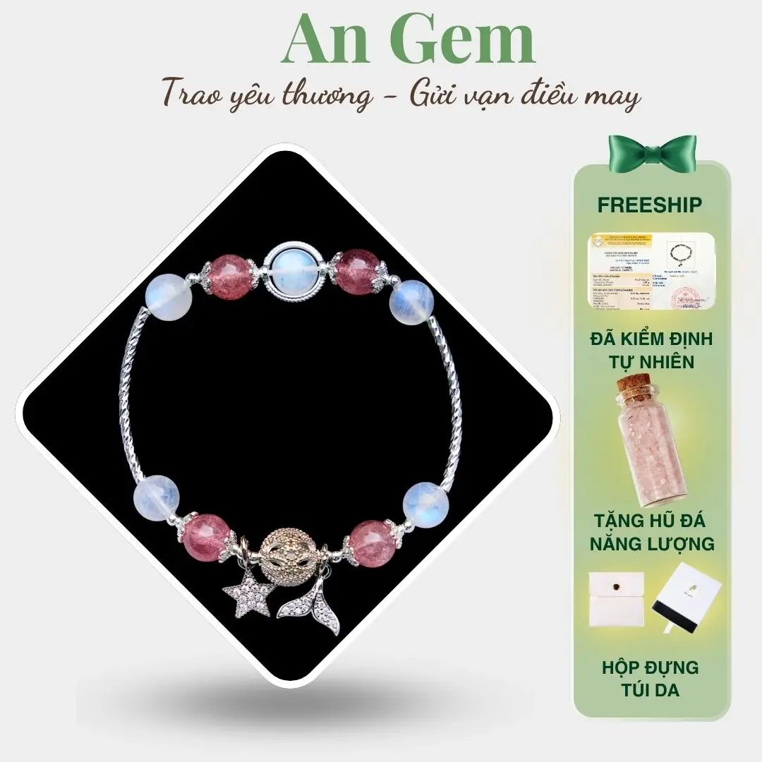 Vòng tay đá mặt trăng (moonstone) mix các loại đá full charm, lắc tay nữ đá tự nhiên phụ kiện đeo tay tinh tế  Bracelet quà tặng sinh nhật giáng sinh Noel Tết Valentine [TẶNG HŨ ĐÁ NĂNG LƯỢNG]