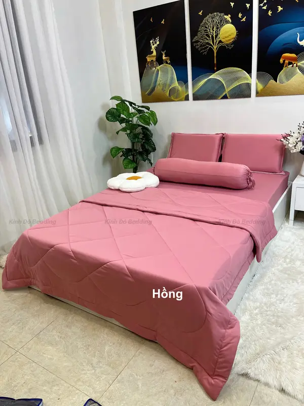 Bộ ga thun lạnh có mền 5 món đẹp decor phòng - Thun Silk - đủ size drap giường 1m4 1m6 1m8 chăn gòn cao cấp 5