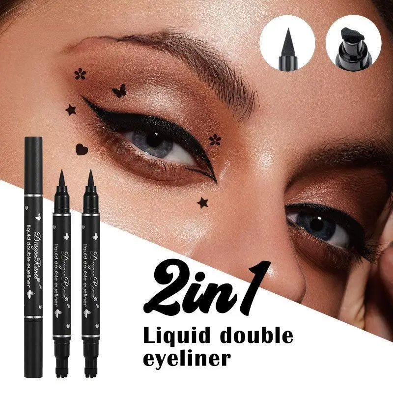 2 in 1 Wings Stamp Eyeliner Pen Double Head Seal Eyeliner Pen Lazy Man Two In One Wing Seal Eyeliner Liquid Pen Makeup Cosmetics