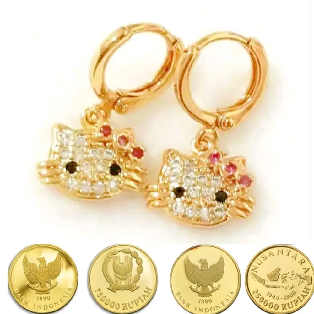 anting clip model hello kity anting anak anak & dewasa bahan koin asli tidak luntur