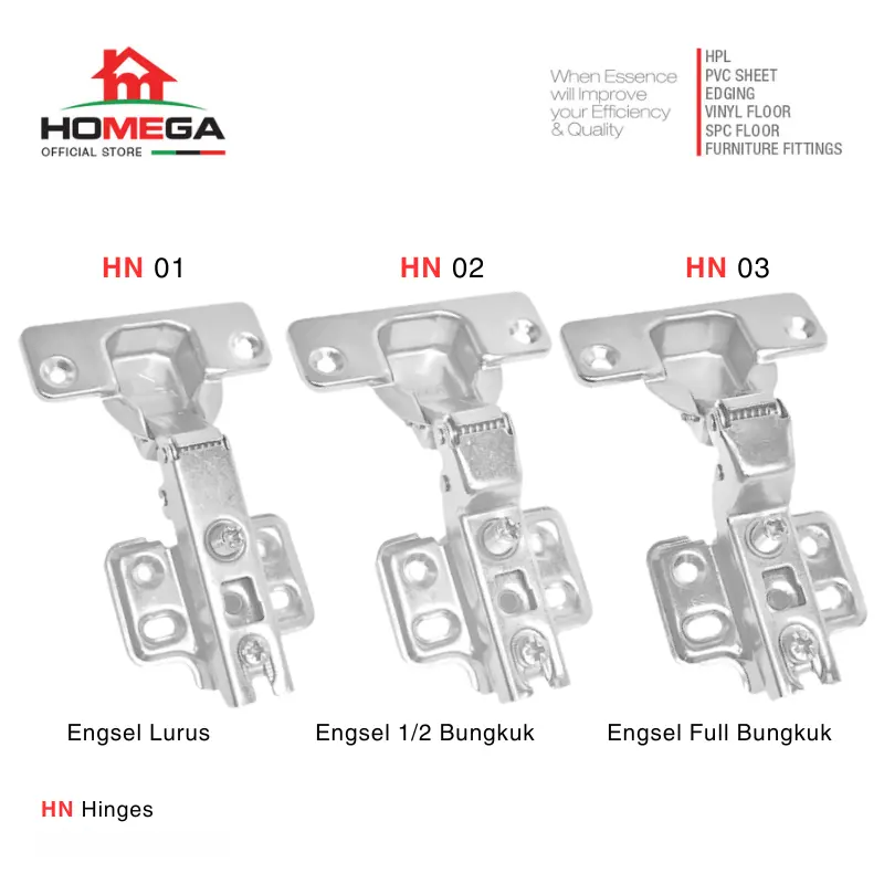 HOMEGA Engsel Sendok HN Non Slow Motion Non Soft Close - 1 Set (2 Pcs) 0