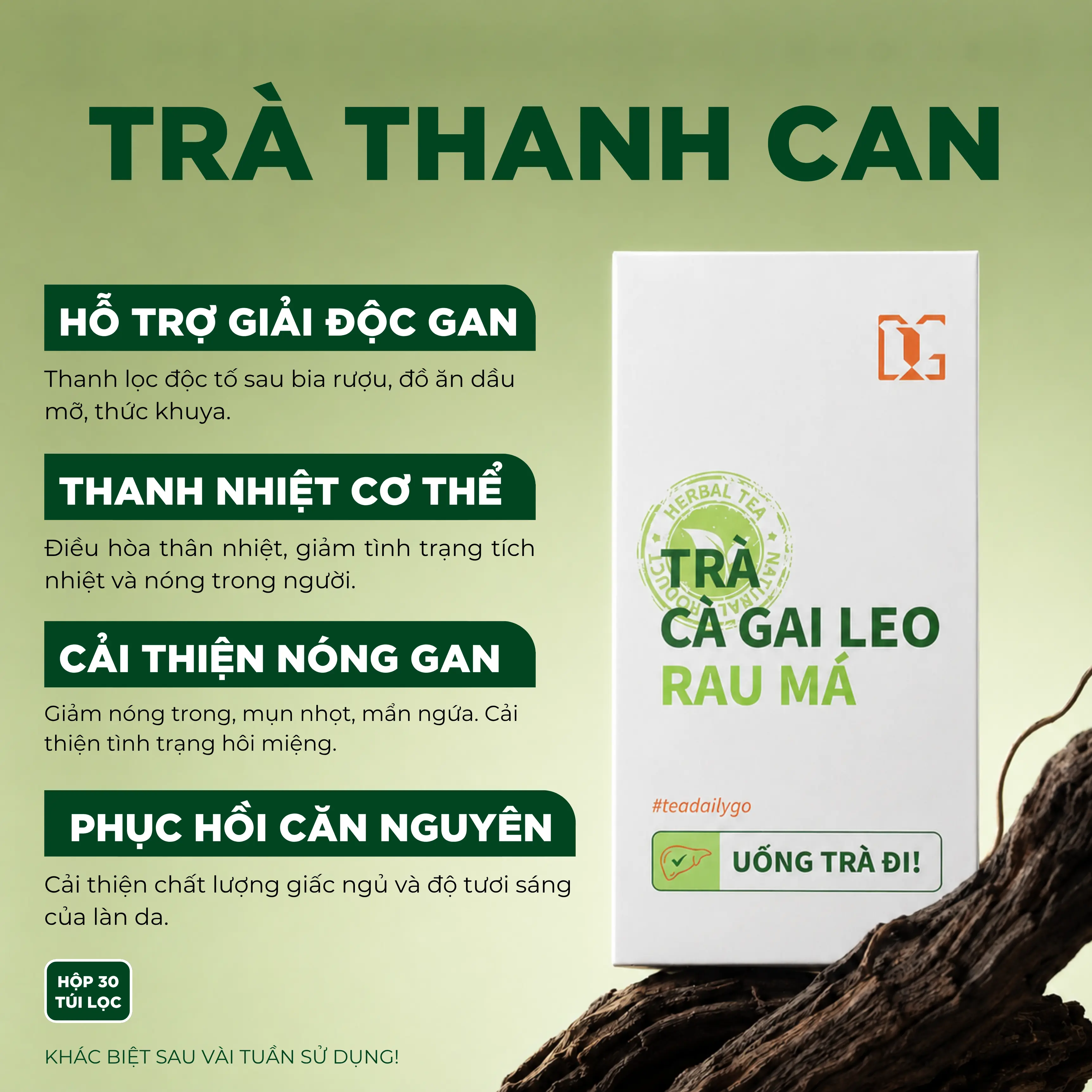 Trà Cà Gai Leo Rau Má Hộp 30 Túi Lọc To Hỗ Trợ Thanh Nhiệt Mát Gan, Giảm Nóng Trong TDG TEA (TL01)