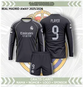 Jersey Real Madri Tangan Panjang Away 2025/2026 dengan Gratis Ganti Nama Nomor