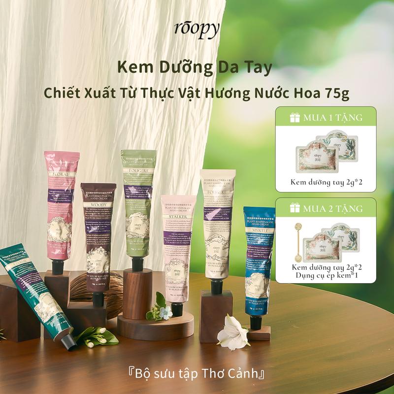 Roopy Kem Dưỡng Tay Tinh Chất Thực Vật Hương Gỗ Thảo Mộc  75g Lưu hương Dài Lâu Dưỡng ẩm mềm mượt Giúp da tay căng mịn Cải thiện khô nhăn