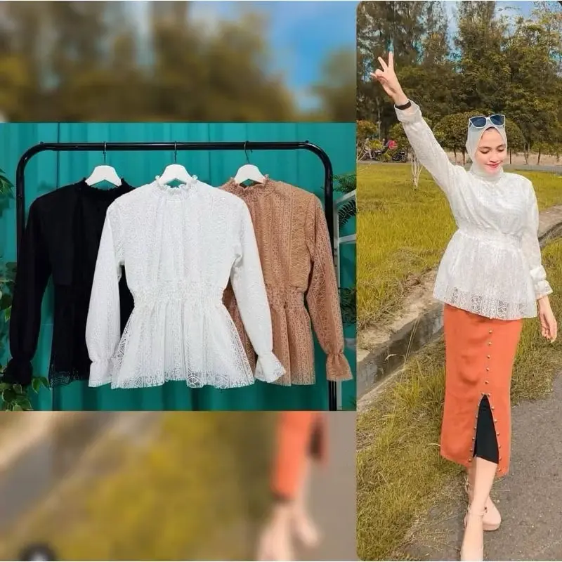 Peplum top / Atasan brukat /Atasan brukat serut / Fashion muslimah 0