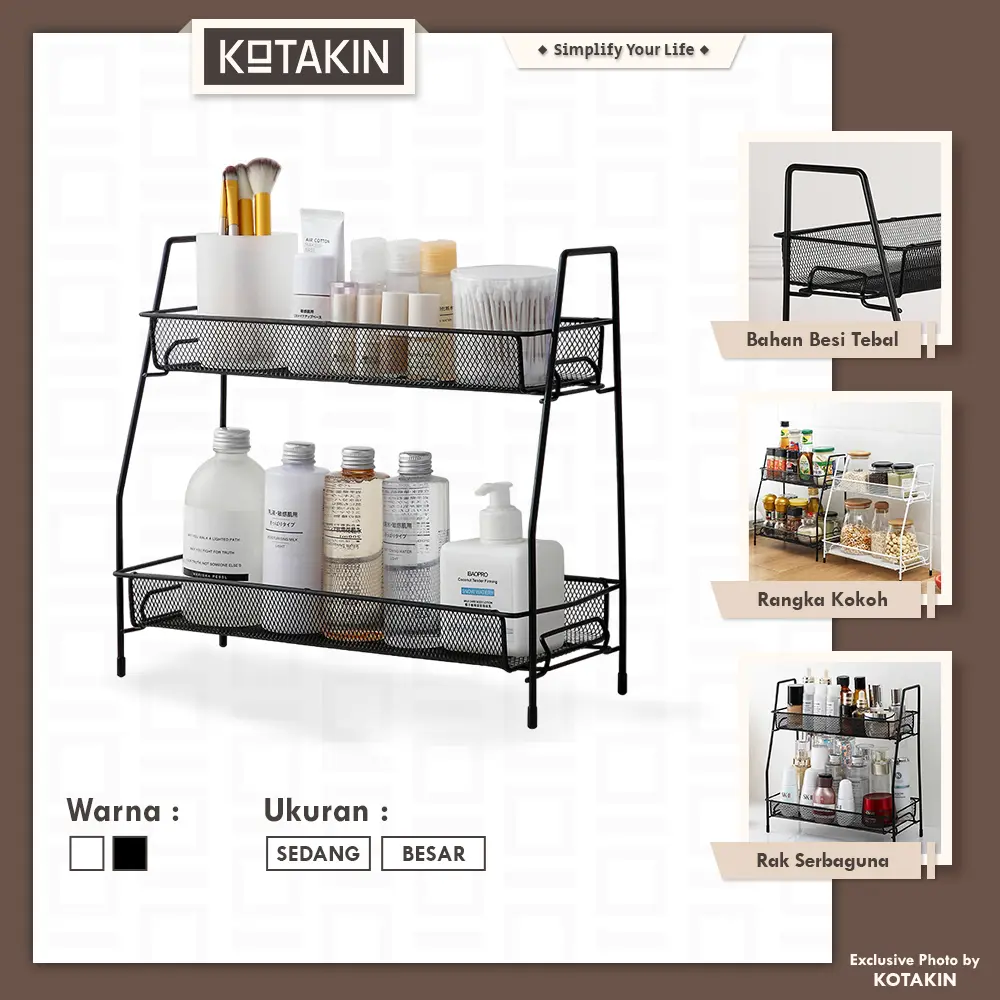 Rak Skincare 2 Susun Tempat Kosmetik Besi Kokoh Anti Karat Rak Bumbu Tanaman Hias Minimalis