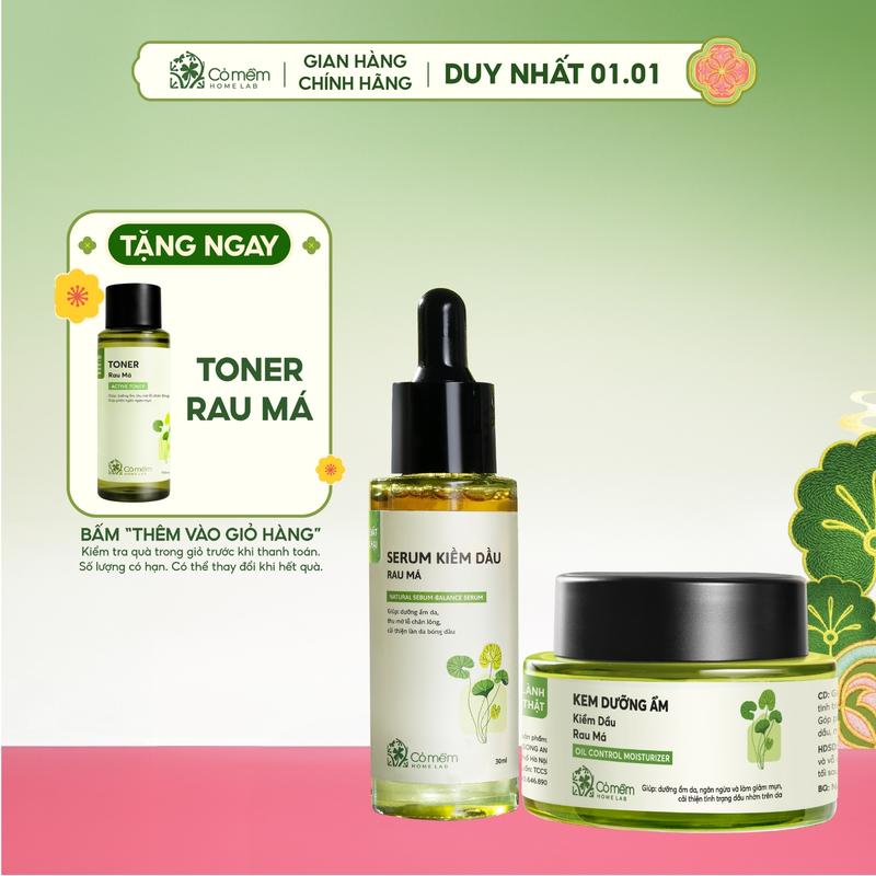 COMBO TẶNG TONER RAU MÁ 220K Combo Dưỡng Ẩm Kiềm Dầu Serum Kem Dưỡng Rau Má 80g Cỏ Mềm