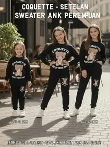 Setelan Anak Perempuan Celana Jogger Dan Baju Lengan Panjang Motif Cantik Bahan Fleece Tebal Usia 3-15 Tahun Fashion